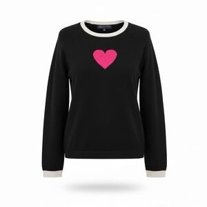 Jones New York Women's Black Sweater Pink Heart Long-Sleeve Crewneck Size XL‎